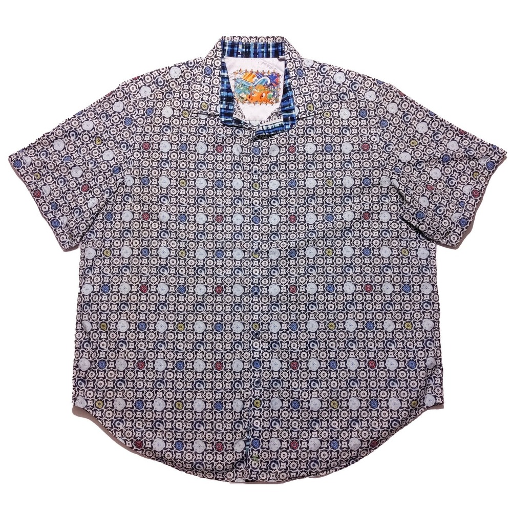 Robert Graham Navy, White & Red Short-Sleeve Button Down Shirt